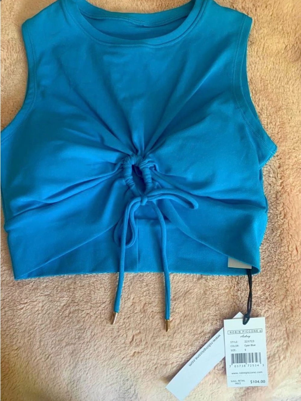 Robin Piccone Bright Blue Front-Drawstring Crop Tank